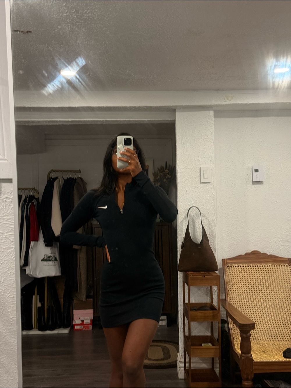 Nike Sportswear Half Zip Long Sleeve Dress Black